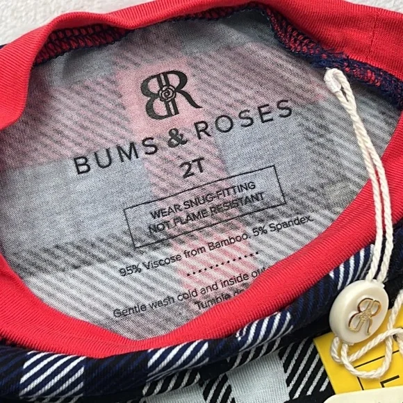 NEW Bums And Roses 2T Bamboo Red And Blue Plaid Pajama Top - Picture 2 of 6